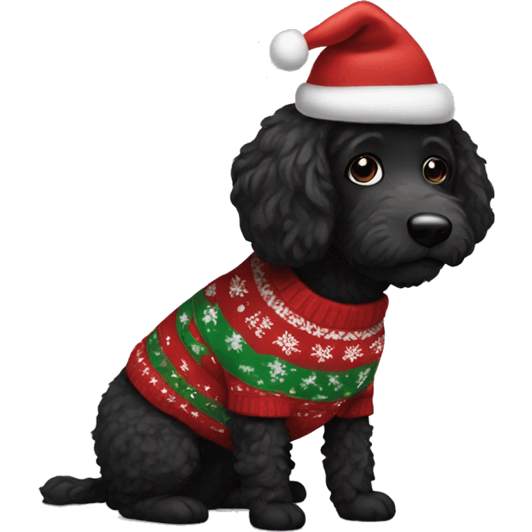 black doodle with christmas sweater in emoji