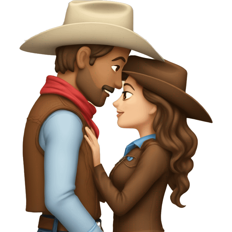 Cowboy with brown hair kissing cowgirl with brown hair emoji