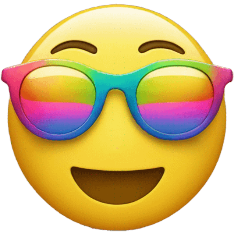 yellow, circle, smile, wearing colorful sunglasses emoji