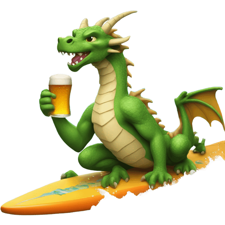 Dragon drinking a beer on a surfboard emoji