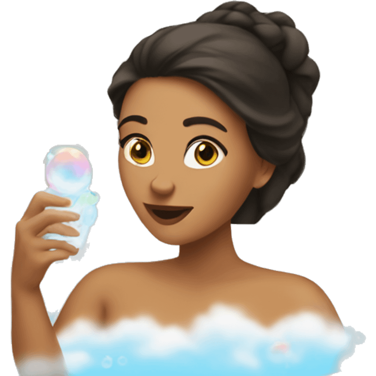 Brunette Woman taking a bubble bath in big bathtub emoji