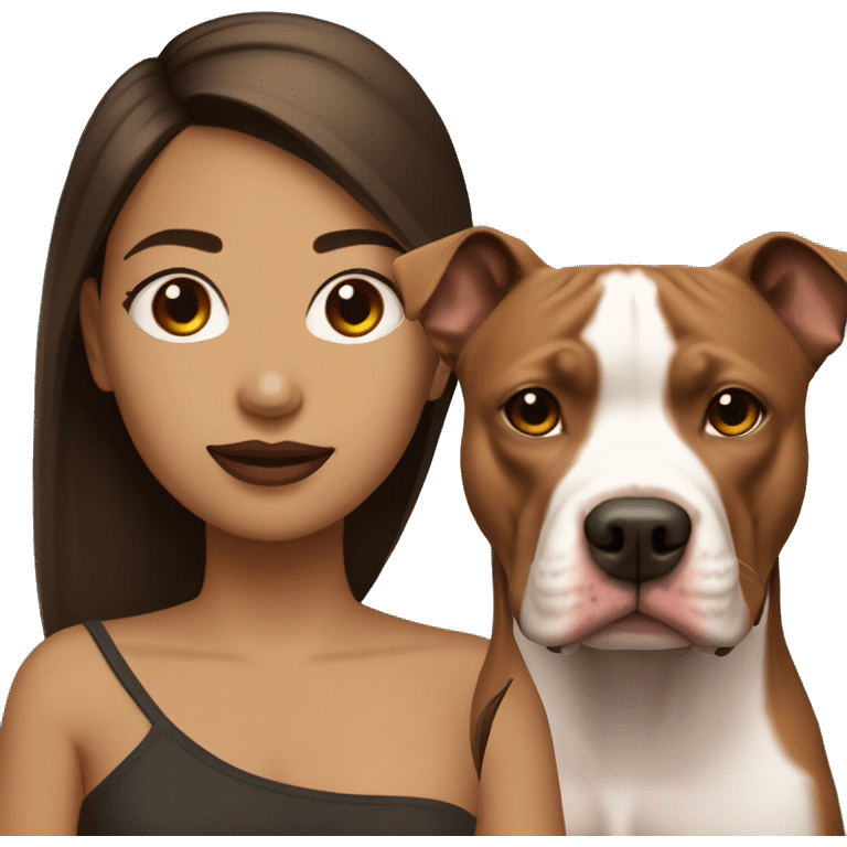 light skin girl with dark brown straight hair face next to red pitbull emoji