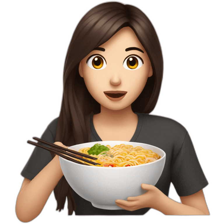 brunette eating ramen bowl emoji