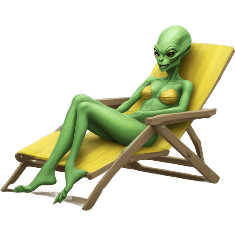 a Reptilian alien woman laying on the sea ​​deckchair emoji