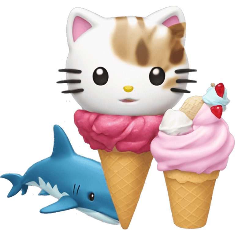 Hello kitty eating ice cream with a shark cat emoji