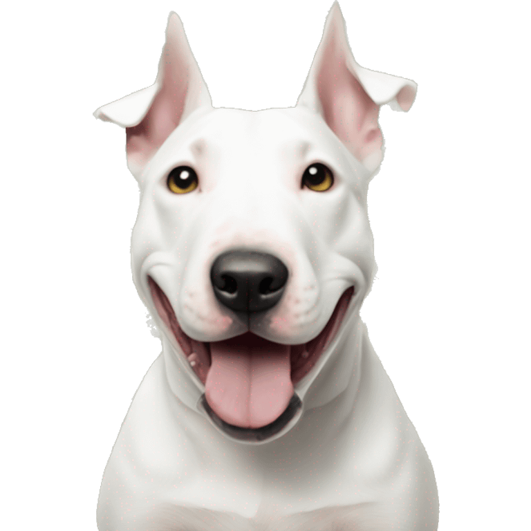 A White Bull terrier with lots of money around him  emoji