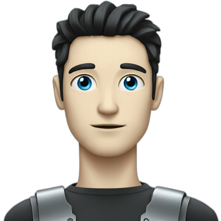 blue eyed white man with black hair robot half emoji