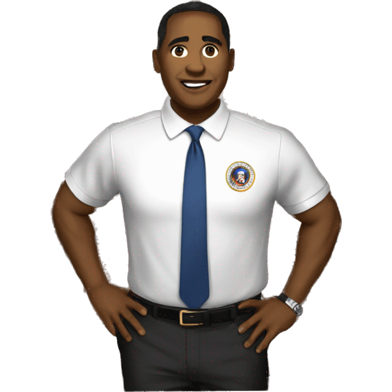 an African-American politician in a polo shirt sits on a congressional floor  emoji