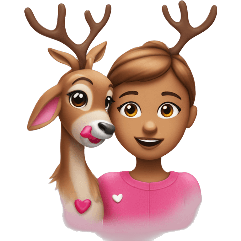 Rudolph the red nosed reindeer with a young girl, pink hearts  emoji