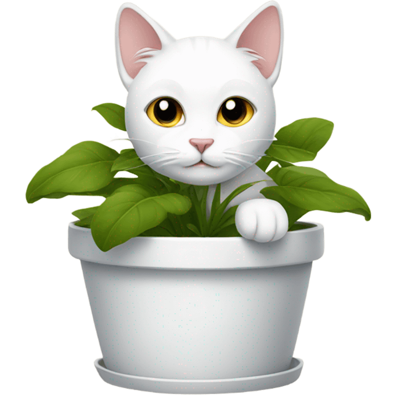 white cat in flower pot emoji