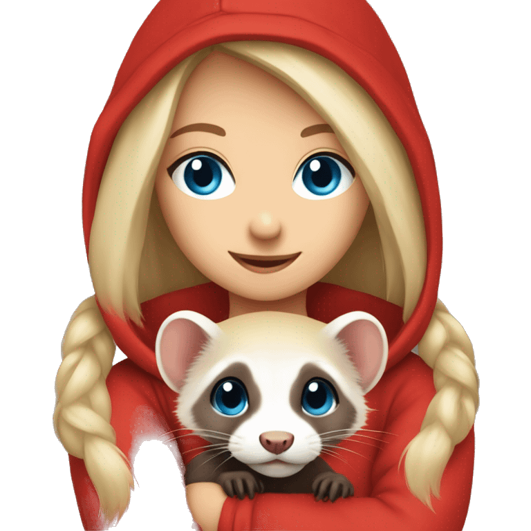 Ferret in hands of a blond girl with blue eyes in red hoodie  emoji