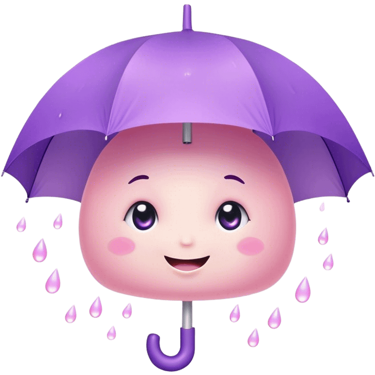 Cute Kawaii Umbrella, small and cute, soft pastel pink and purple, tiny rain droplets smiling down, a chubby round handle, big sparkling eyes full of joy! emoji