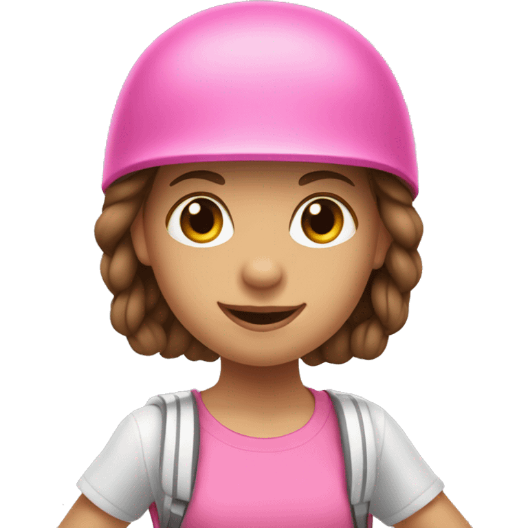 little white girl, brown hair with braids, with helmet, pink shirt and black shorts skateboarding emoji