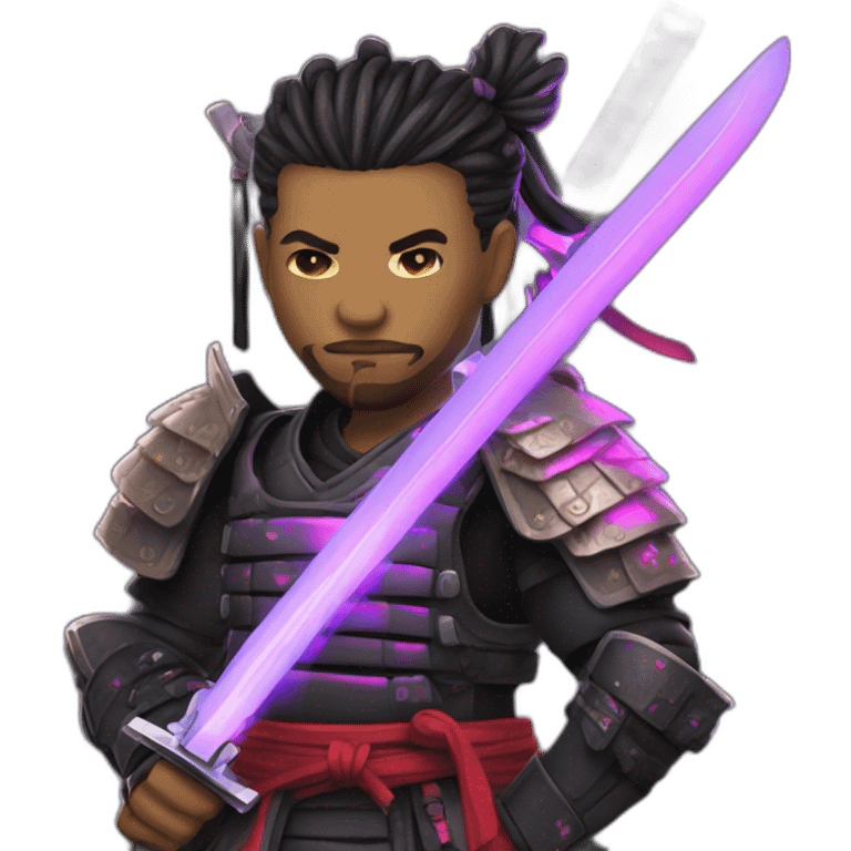 Cyberpunk samurai with glowing katana emoji