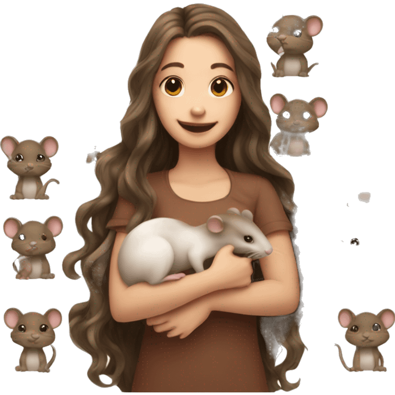 cute girl with long wavy brown hair holding two rat emoji