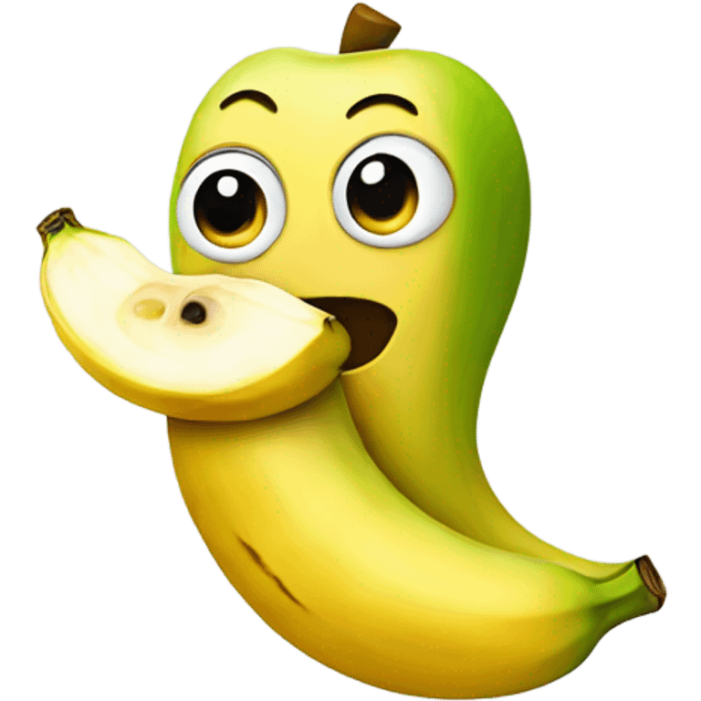 An apple eating a banana emoji