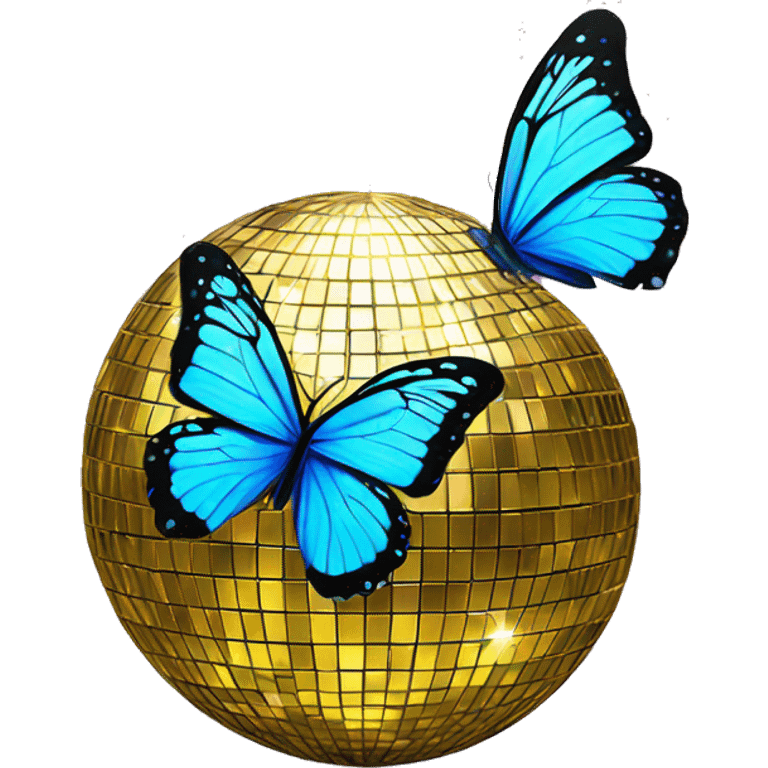 Disco ball with blue butterfly behind it  emoji