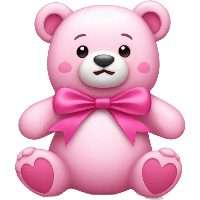 Happy Bear shaped as heart with pink bow ribbons  emoji