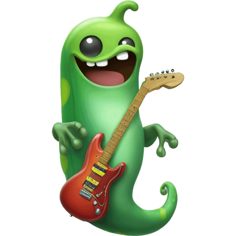 Happy slimy slug playing electric guitar emoji