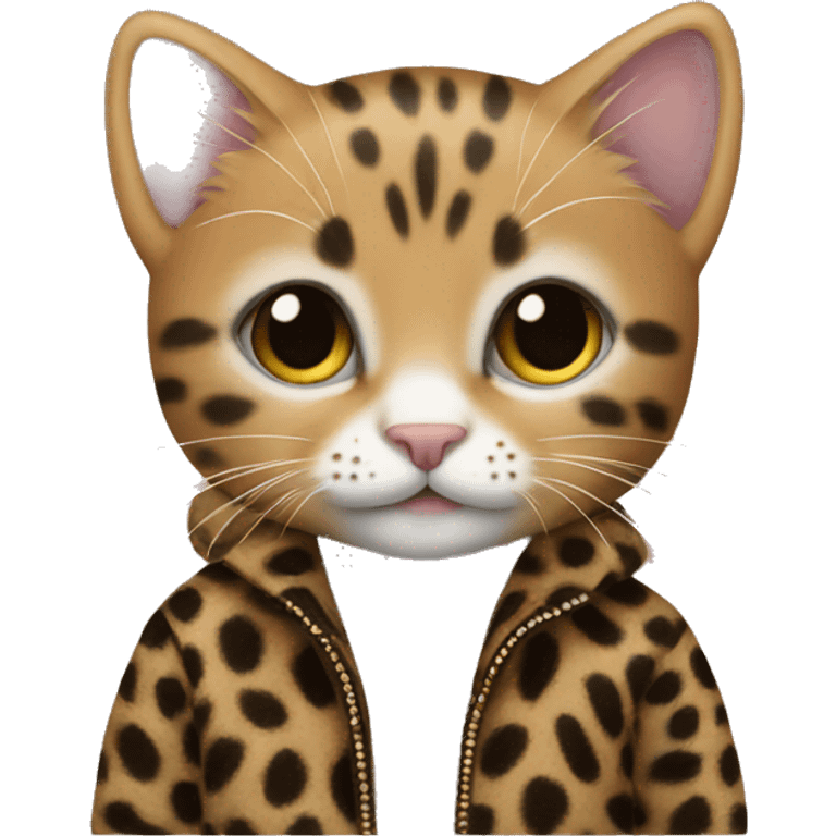 small kitten wearing a leopard jacket emoji