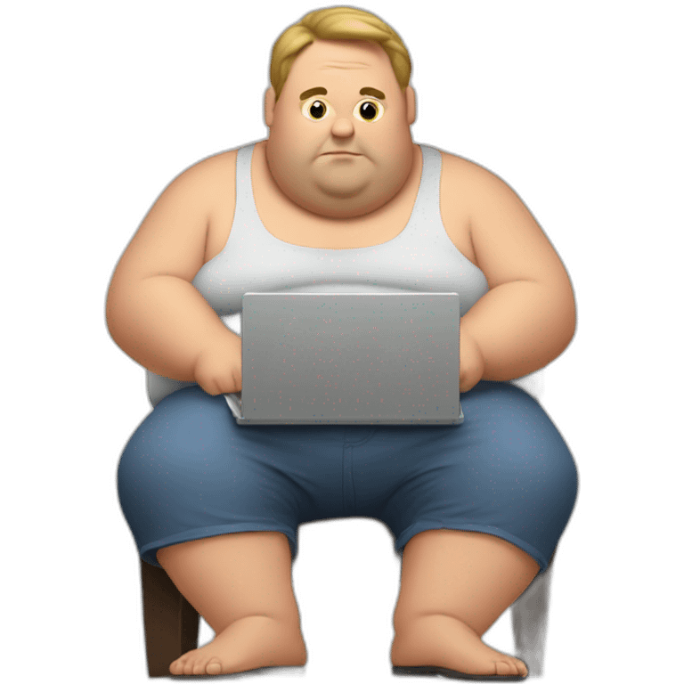 very fat guy working in a small laptop emoji