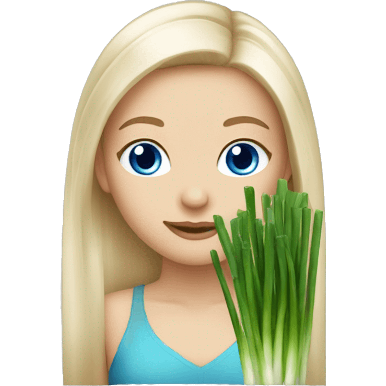 white girl with blue eyes spring onion in hair from both sides emoji