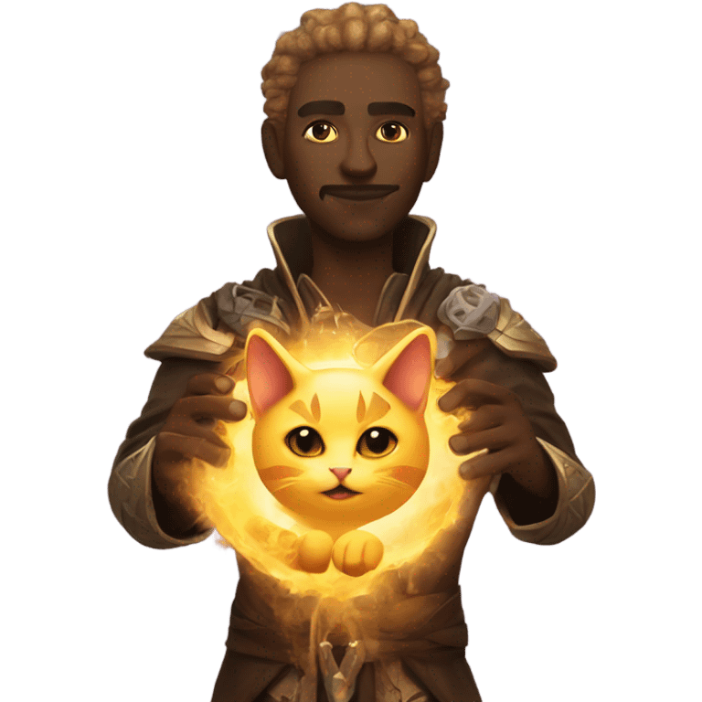 A sun warlock who is holding a kitten emoji