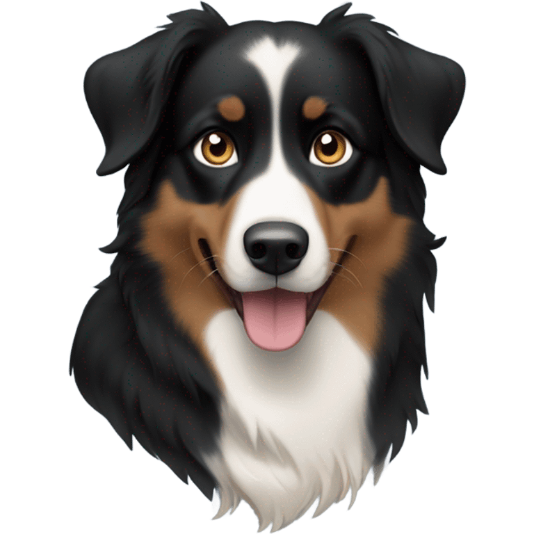 Black and tan Australian shepherd dog mostly black with one blue eye emoji