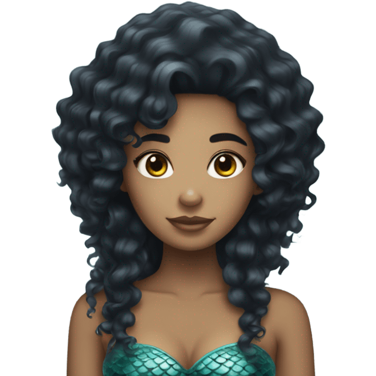 Mermaid with black curly hair and light skin  emoji