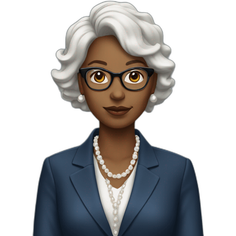 boss black woman, glasses, blue blazer jacket, pearl necklace emoji