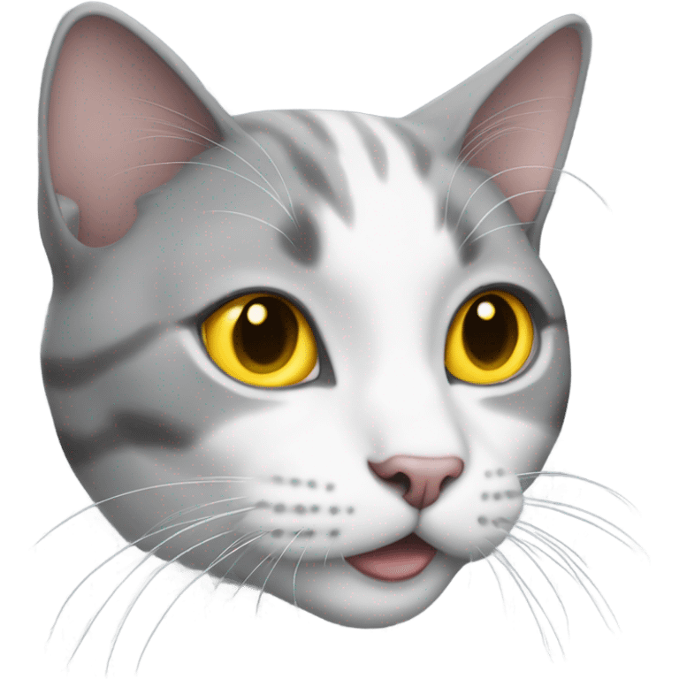 Gray and white cat with yellow eyes emoji