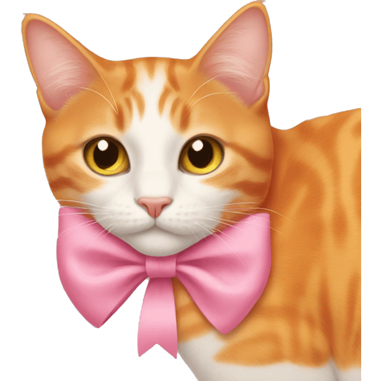 Orange cat wearing a pink bow emoji