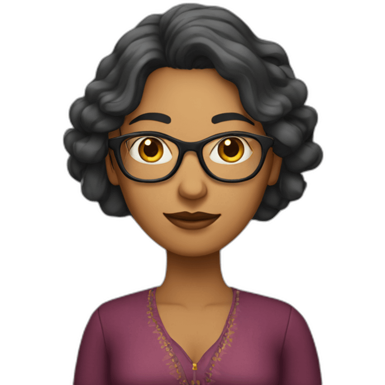 Indian woman with medium long wavy hair wearing glasses and fingers crossed emoji