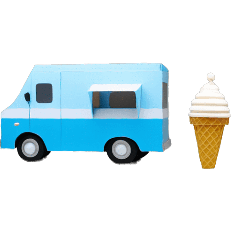 minimalistic papercraft, pearl blue ice-cream van emoji