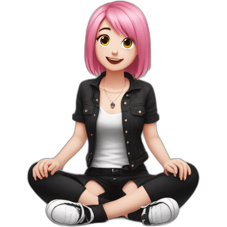 Full body Front view curvy emo girl pink hair sits on the floor straight view hands up black skirt белые трусики emoji