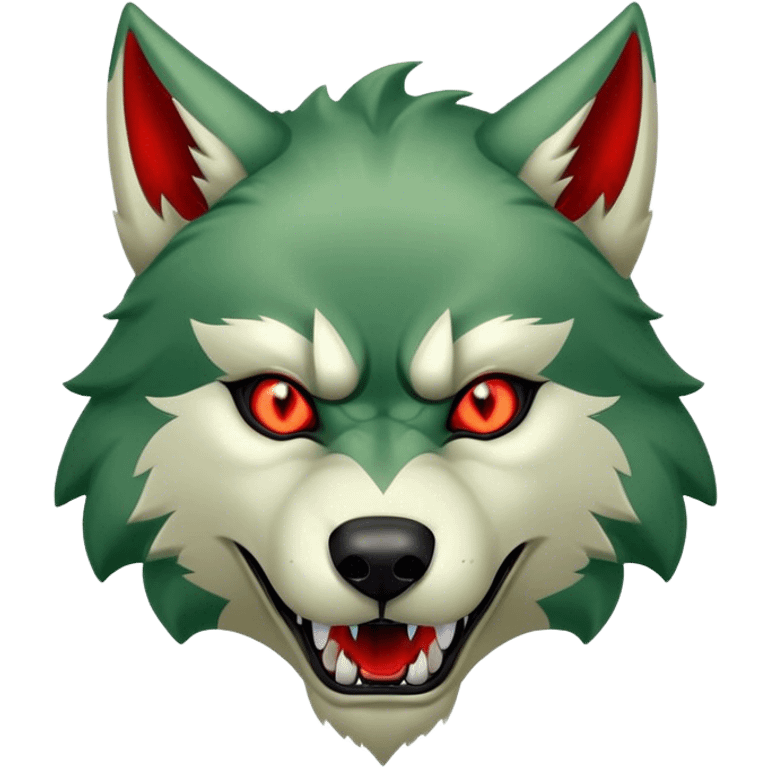 Evil Aggressive Green Wolf with red eyes emoji