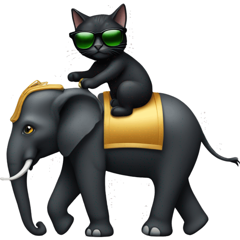 Black cat with sunglasses riding elephant emoji