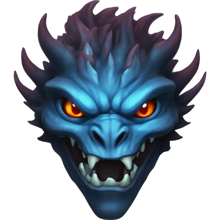 Dark black gray silver maroon fire zombie face dragon face photograph detailed blue flames in mouth blue glow emoji