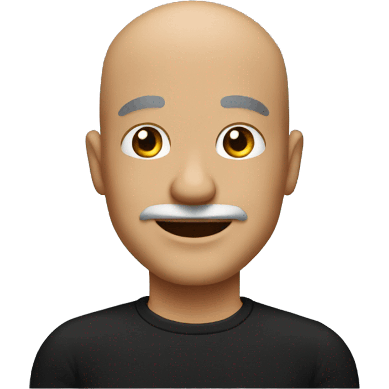 smiling bald men middle age with little mustache wearing black t-shirt emoji