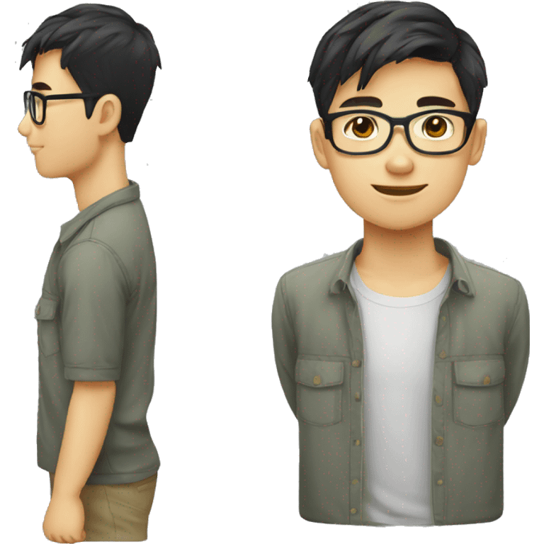 Jeune homme vietnamien avec lunettes rectangulaire et cheveux noir  emoji