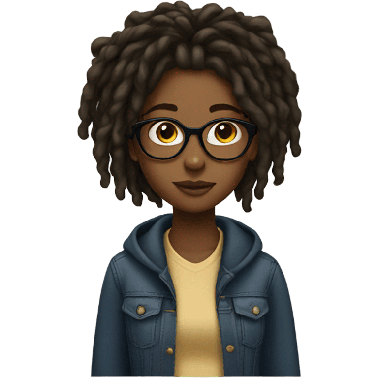 black girl teenager with locs and glasses emoji