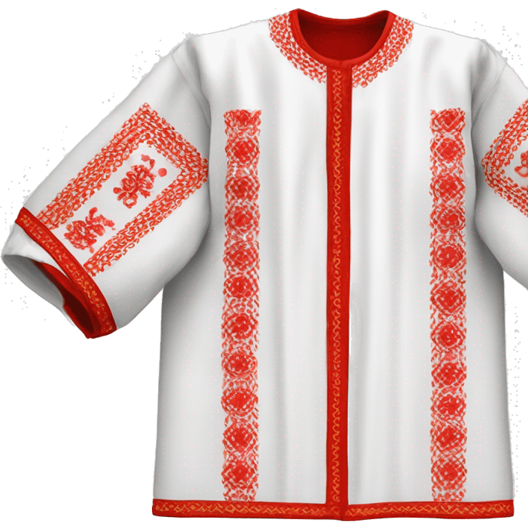  Shirt  vyshyvanka, white with red round embodiary on sleeves emoji