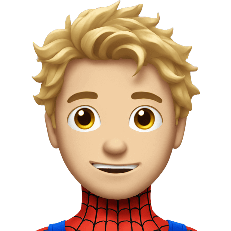 white boy with messy hair in spider man suit emoji