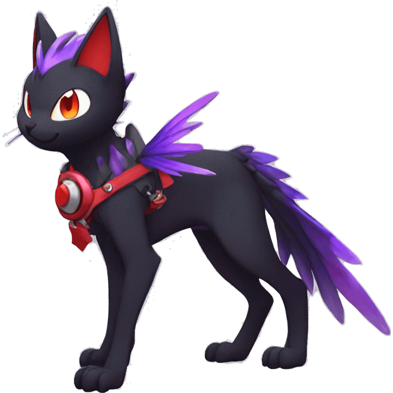 Kawaii cool edgy beautiful black red purple ethereal fantasy nargacuga-noivern-cat-Fakemon collar harness full body emoji