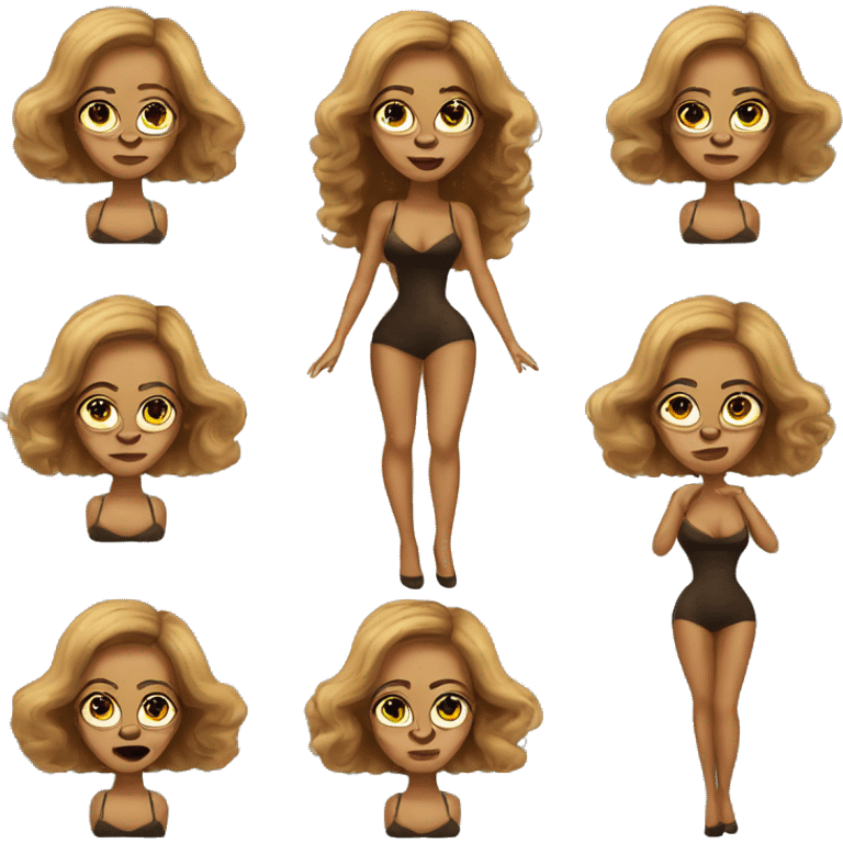 Full-body Beyonce with a big head with sad face emoji