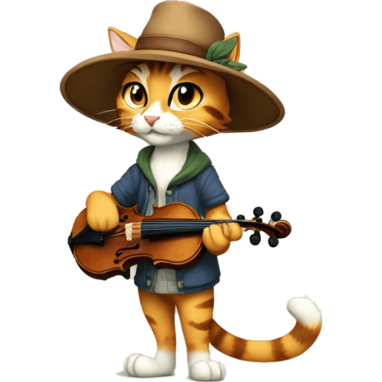 Anthro Fur-Sona feline-Fakémon with a fiddler-hat-cap Full Body emoji