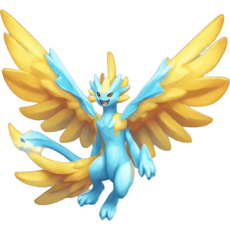 Celestial Godly Powerful Crystallic Colorful Vibrant Colors Flying Advanced Fakémon-Legendary-Pokémon-Creature Full Body emoji