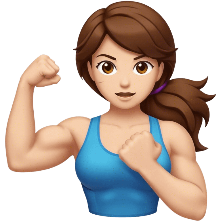 Women with brown hair flexing emoji