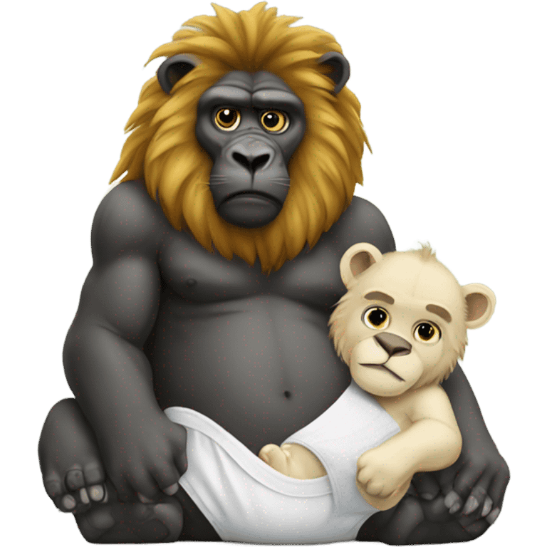 A lion wearing a diaper sitting on gorilla emoji