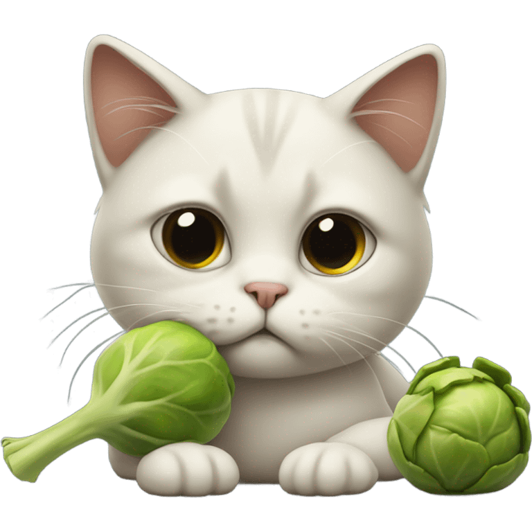 Sad cat eating Brussels sprouts emoji